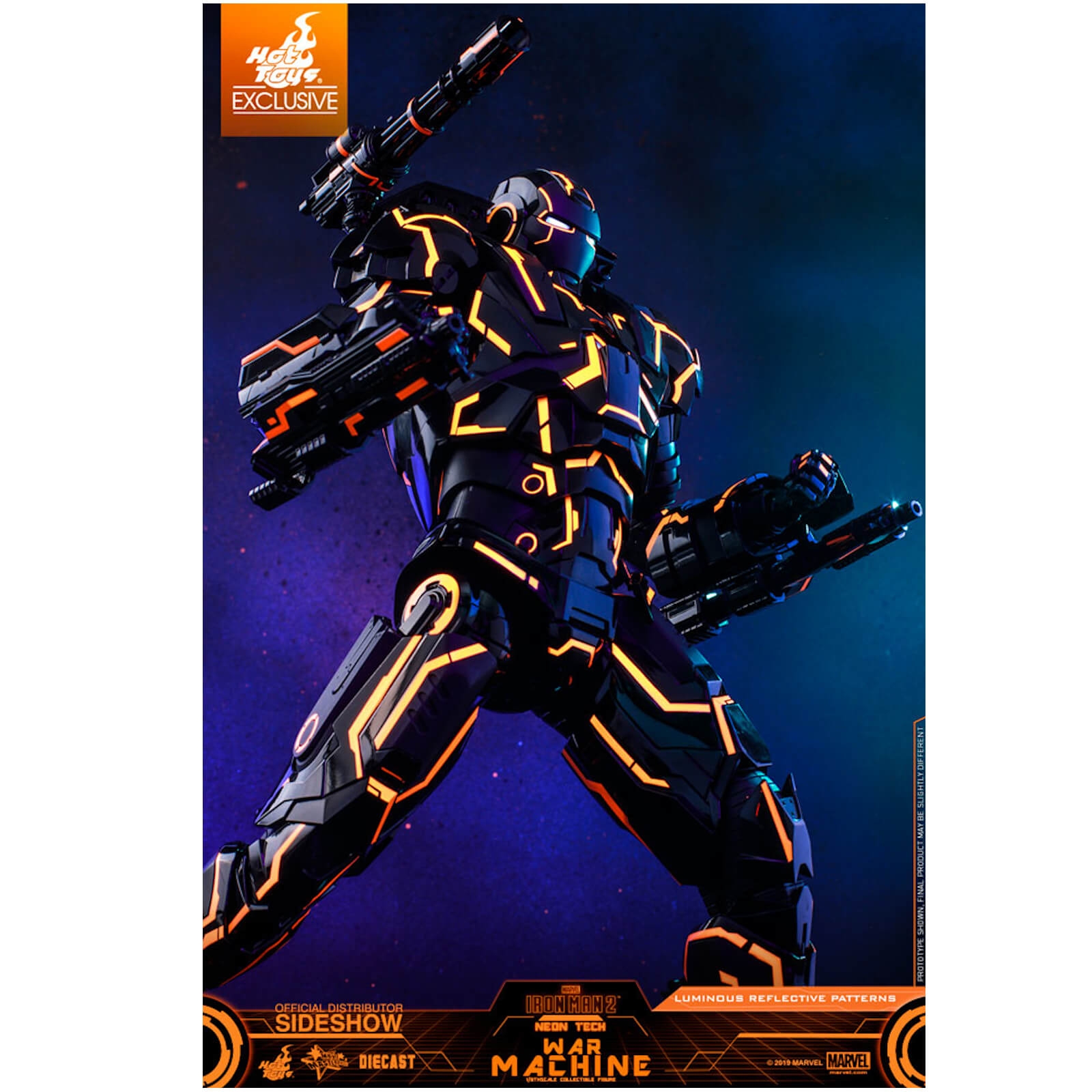 Hot Toys 1:6 Neon Tech War Machine – Figura Pressofusa In Edizione Limitata, Alta 32.5 Cm, Con Pittura Fluorescente E Luci LED, Marvel Collezionismo