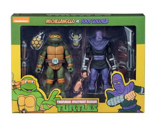 NECA TMNT Teenage Mutant Ninja Turtles Michelangelo Vs Foot Soldier Cartoon 2 Pack -0